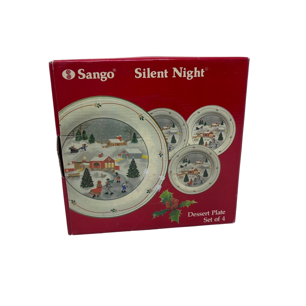 Sango‎ Silent Night Dessert Plate Set of 4 Joan Luntz 3900 Christmas Winter 7.5"